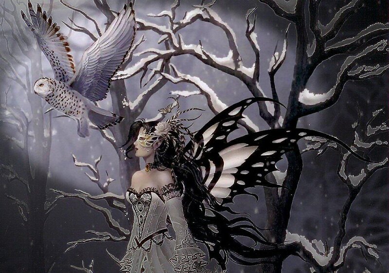 Fairy with Owl in Forest — Black