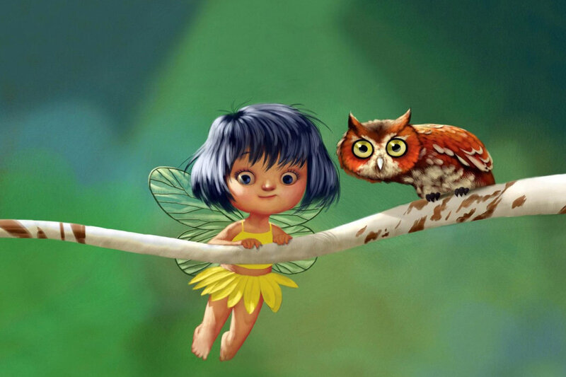 Fairy with Owl on Branch — Green
