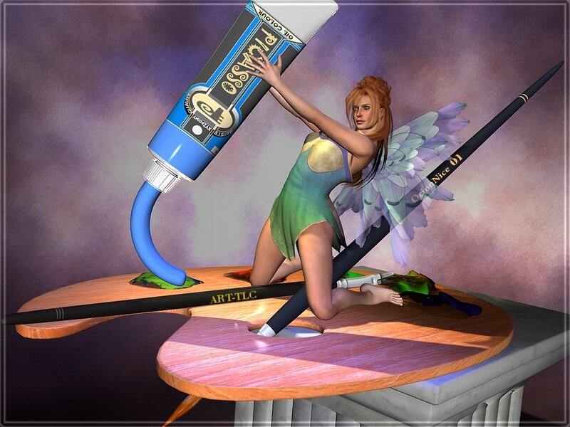 fairy with paintbrush and tube