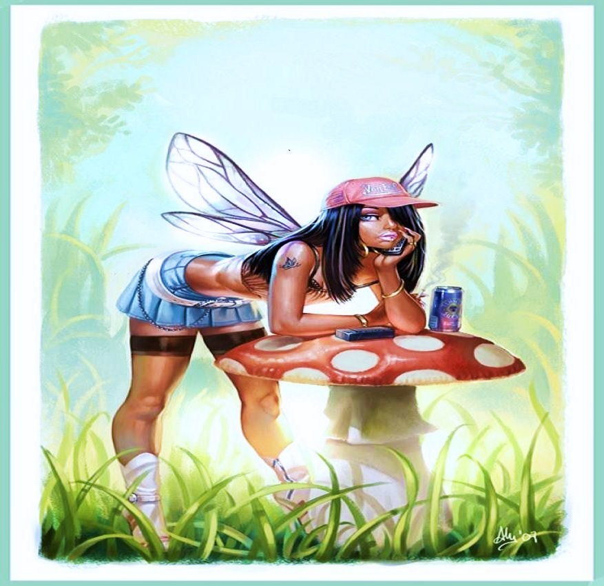 fairy with phone and drink