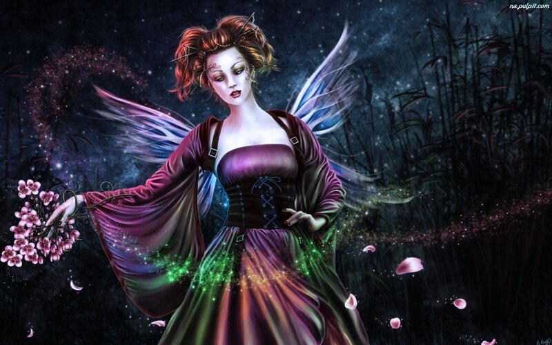 Fairy with Pink Flowers — Purple
