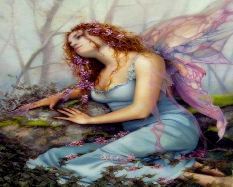 Fairy with Pink Wings — Blue, Serene