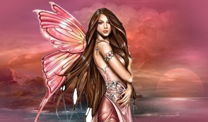 Fairy with Pink Wings — Dramatic, Sunset