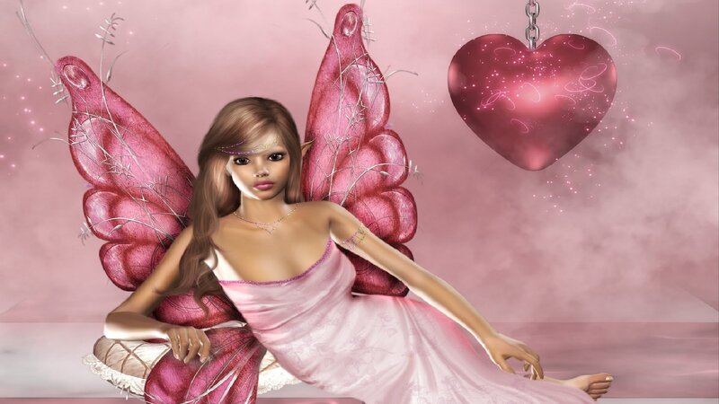 Fairy with Pink Wings — Dreamy, Digital Art, Heart