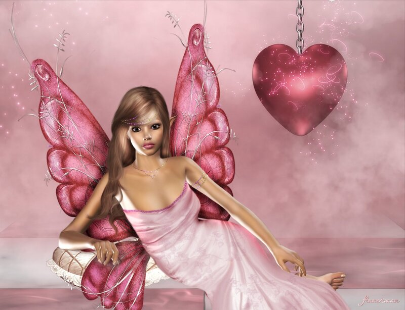 Fairy with Pink Wings — Dreamy, Digital Art