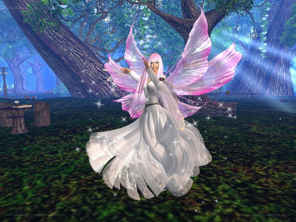 fairy with pink wings in forest