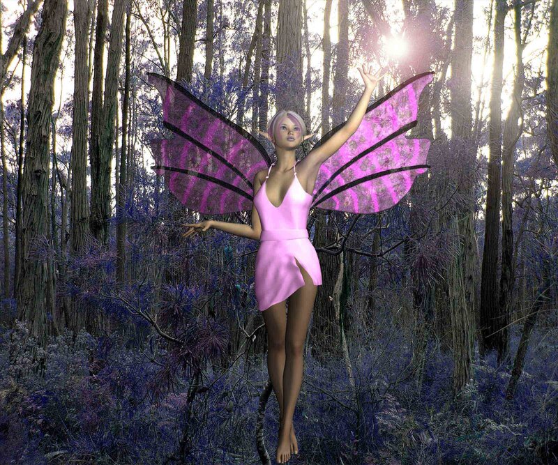 Fairy with Pink Wings — Serene, Afternoon, 3d Render