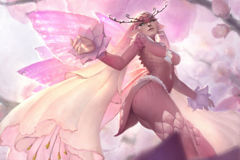 Fairy with Pink Wings — Serene, Spring, Digital Art, Flowers