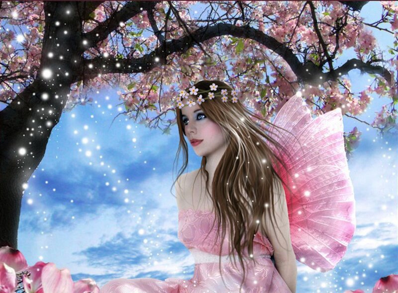 Fairy with Pink Wings — Serene, Spring, Digital Art