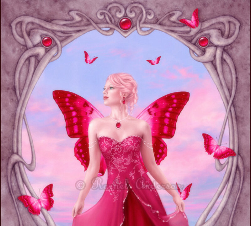 Fairy with Pink Wings — Serene, Sunset, Digital Art