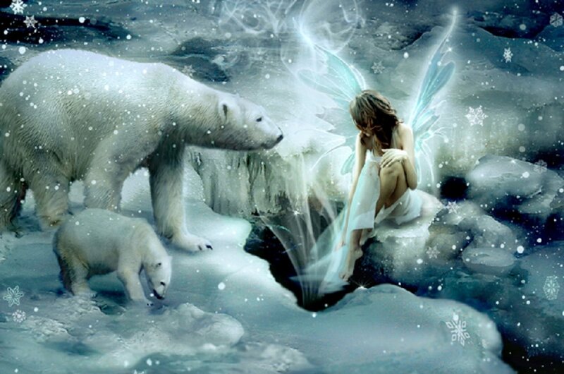 Fairy with Polar Bears — White
