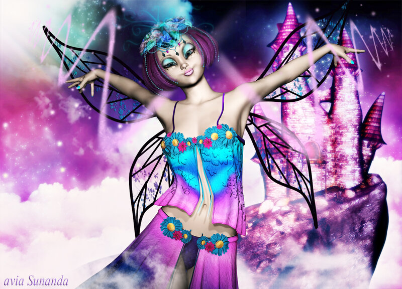 Fairy with Purple Hair — Fantasy, Night, Digital Art