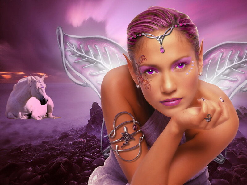Fairy with Purple Hair — Fantasy, Sunset