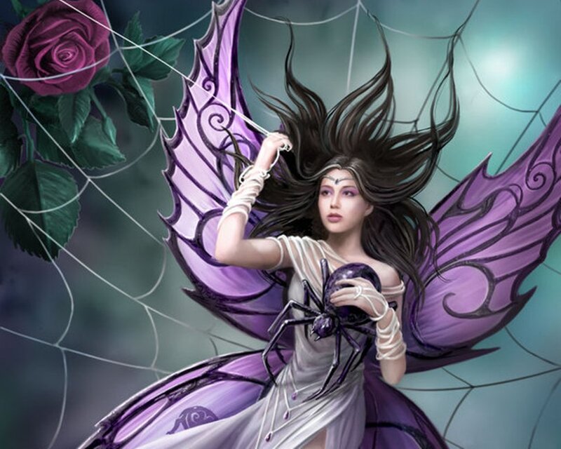 Fairy with purple wings and spider
