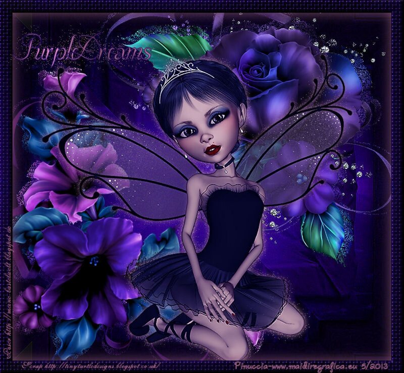 Fairy with Purple Wings — Dreamy, Night, Digital Art, Flowers, Tiara