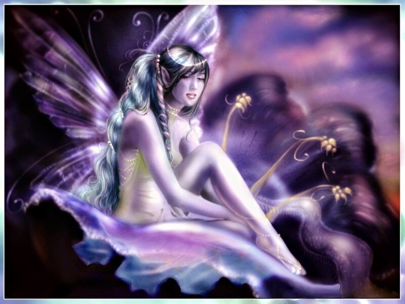 Fairy with Purple Wings — Dreamy, Night, Digital Art, Hair