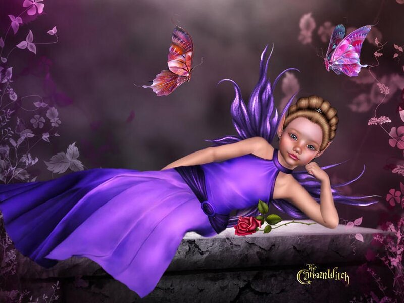 Fairy with Purple Wings — Dreamy, Night, Digital Art
