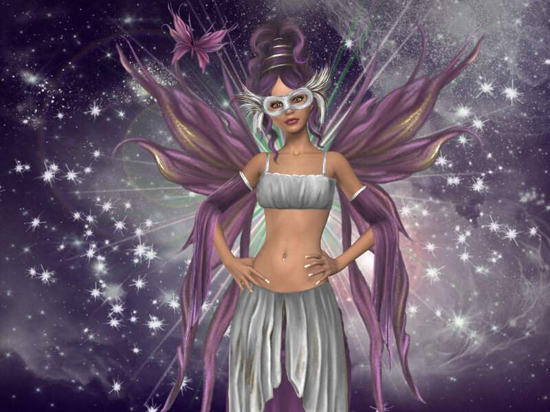 Fairy with Purple Wings — Fantastical, Night, Digital Art, Mask