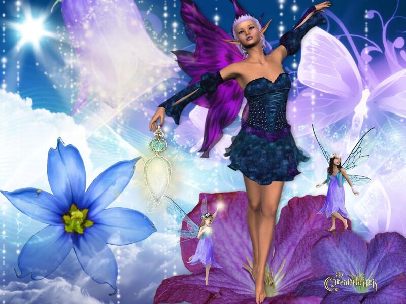 Fairy with Purple Wings — Fantasy, Digital Art, Flowers