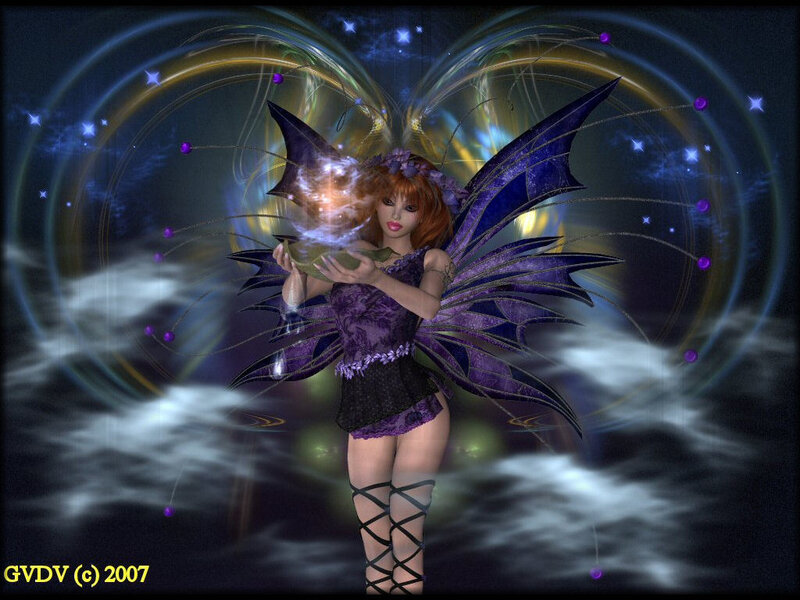 Fairy with Purple Wings — Fantasy, Night, Digital Art, Magic