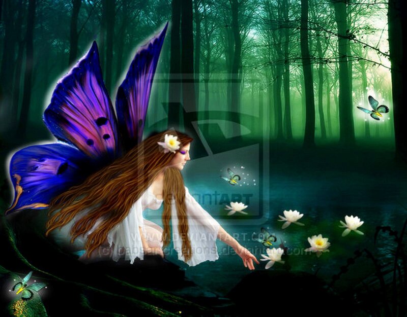 Fairy with Purple Wings — Green, Serene