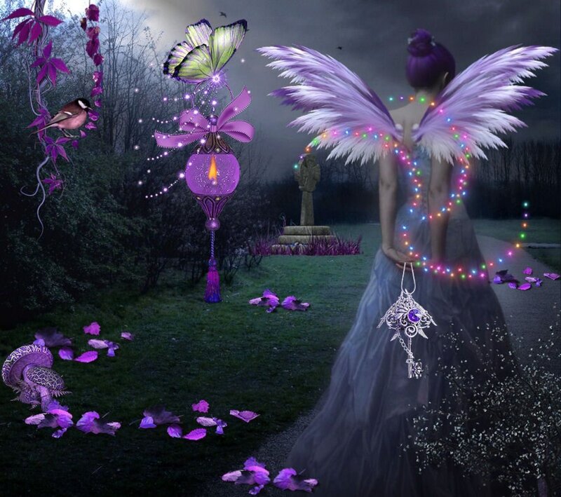 Fairy with Purple Wings — Mystical, Night, Digital Art, Butterfly