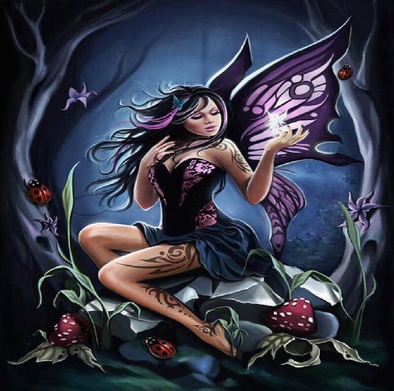 Fairy with Purple Wings — Mystical, Night, Digital Art