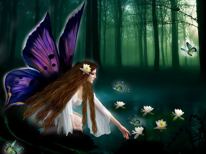 Fairy with Purple Wings — Serene, Night, Digital Art, Butterflies