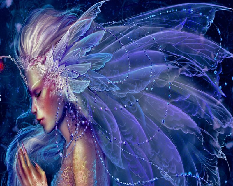 Fairy with Purple Wings — Serene, Night, Digital Art, Pearls, Hair