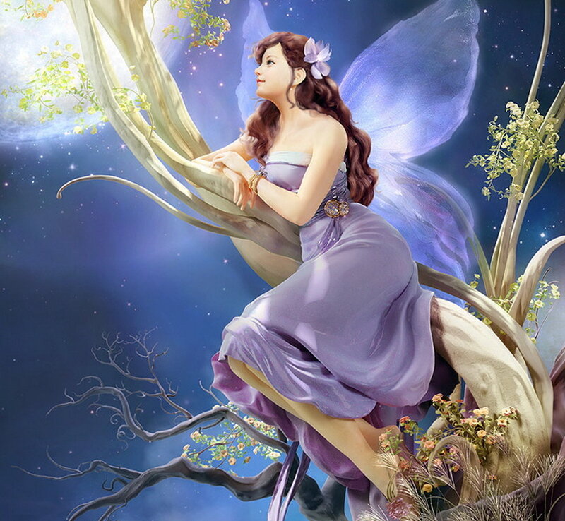 Fairy with Purple Wings — Serene, Night, Digital Art