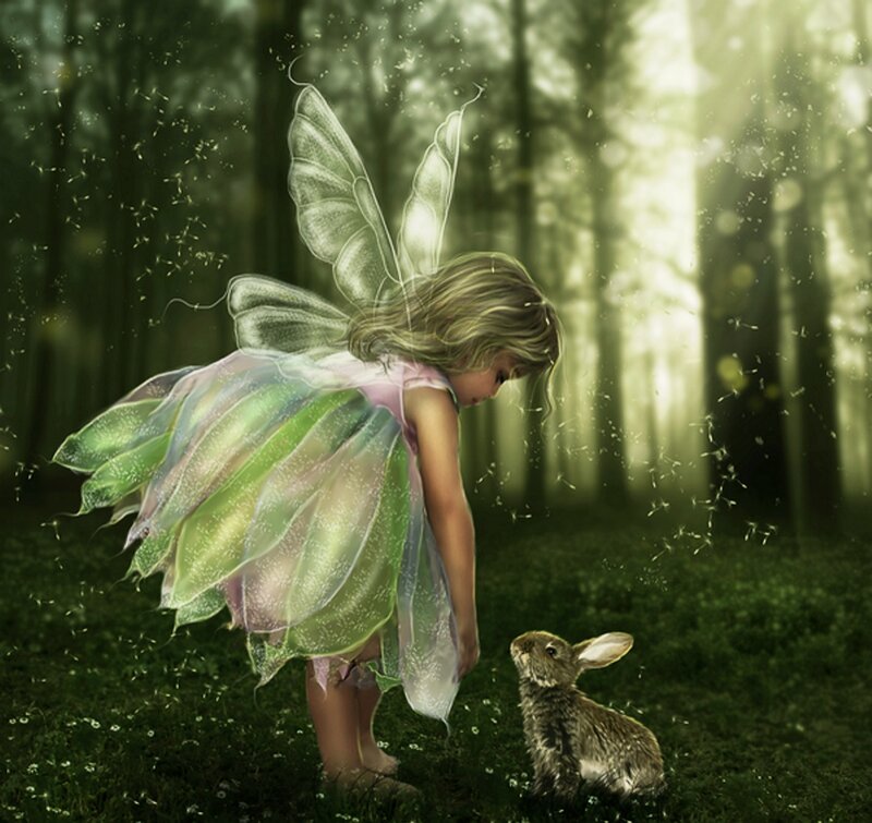 Fairy with Rabbit — Green, Serene, Morning