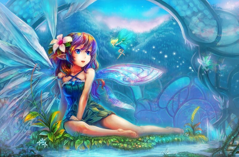 Fairy with Rainbow Hair — Blue, Serene, Night