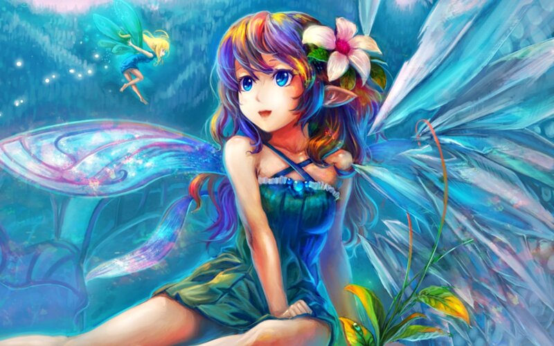 Fairy with Rainbow Hair — Blue, Serene
