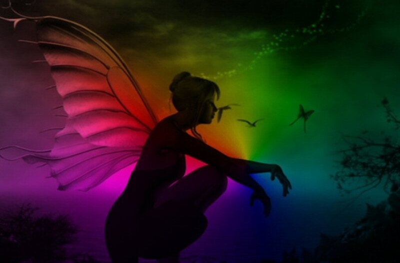 Fairy with Rainbow Wings — Purple, Dramatic