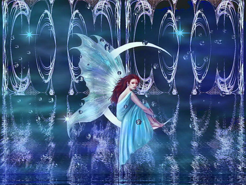 Fairy with Red Hair — Blue, Serene, Night
