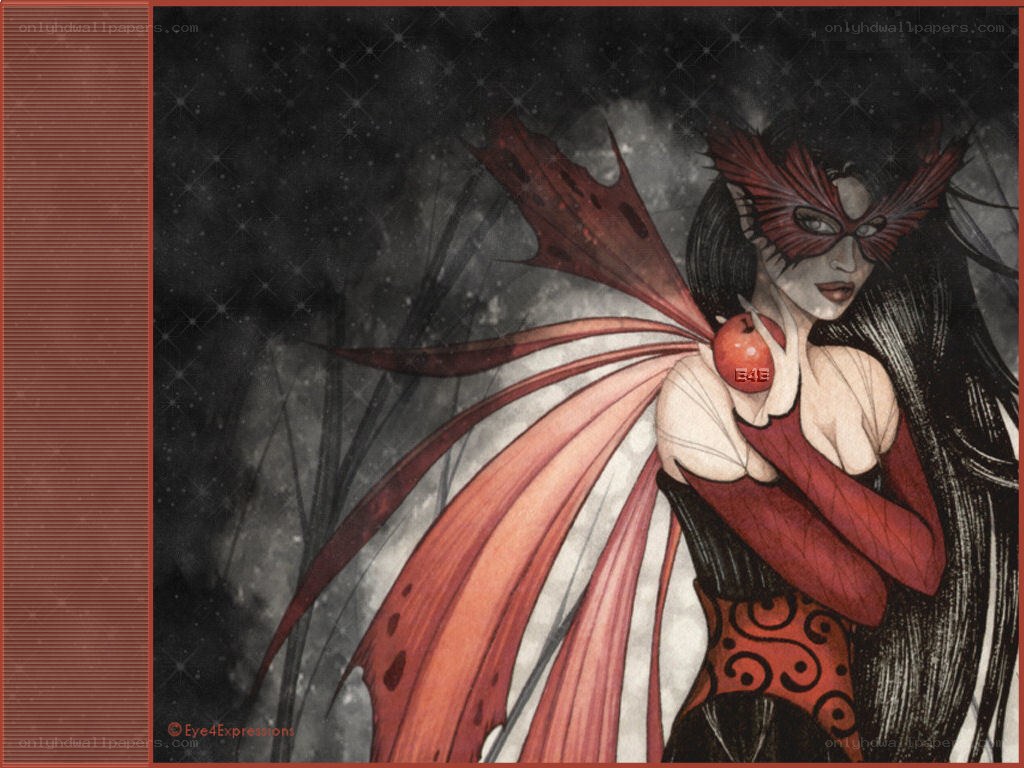 fairy with red wings and mask