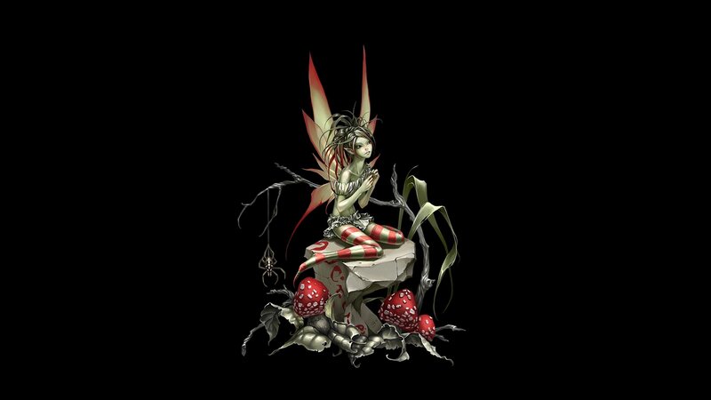 Fairy with Red Wings — Black