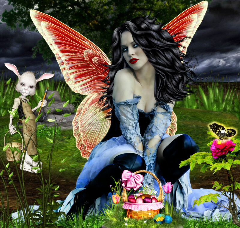 Fairy with Red Wings — Green, Dramatic