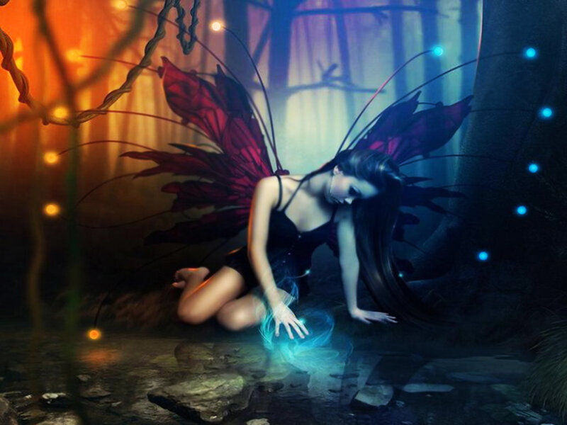 Fairy with Red Wings — Mystical, Night