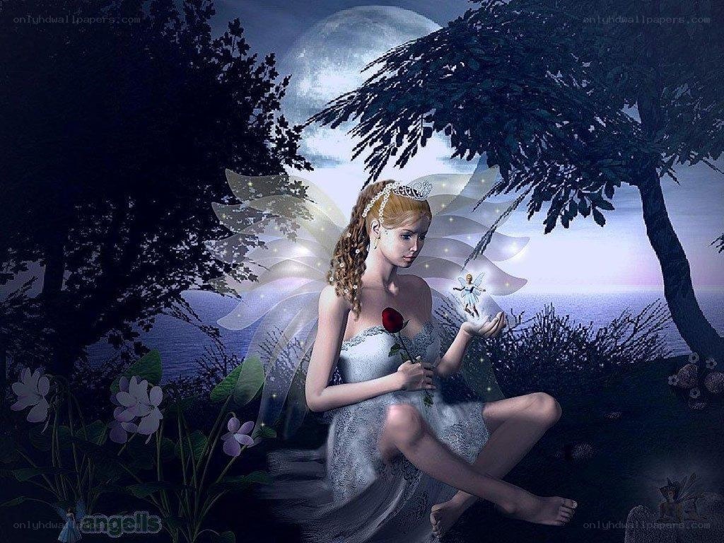 Fairy with rose at night