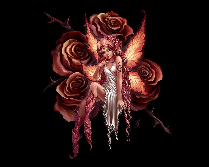 Fairy with Roses — Black, Dramatic