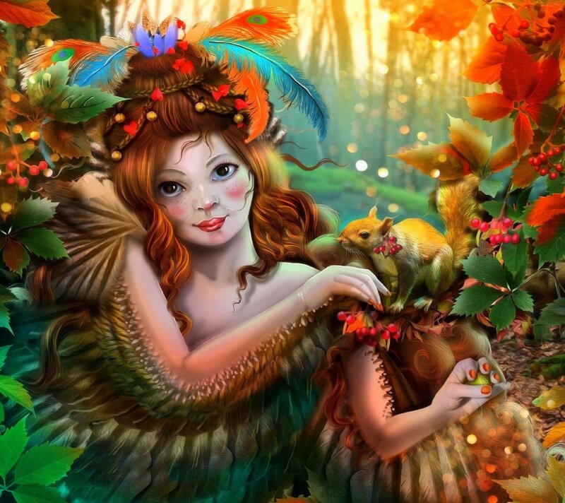 Fairy with Squirrel — Green