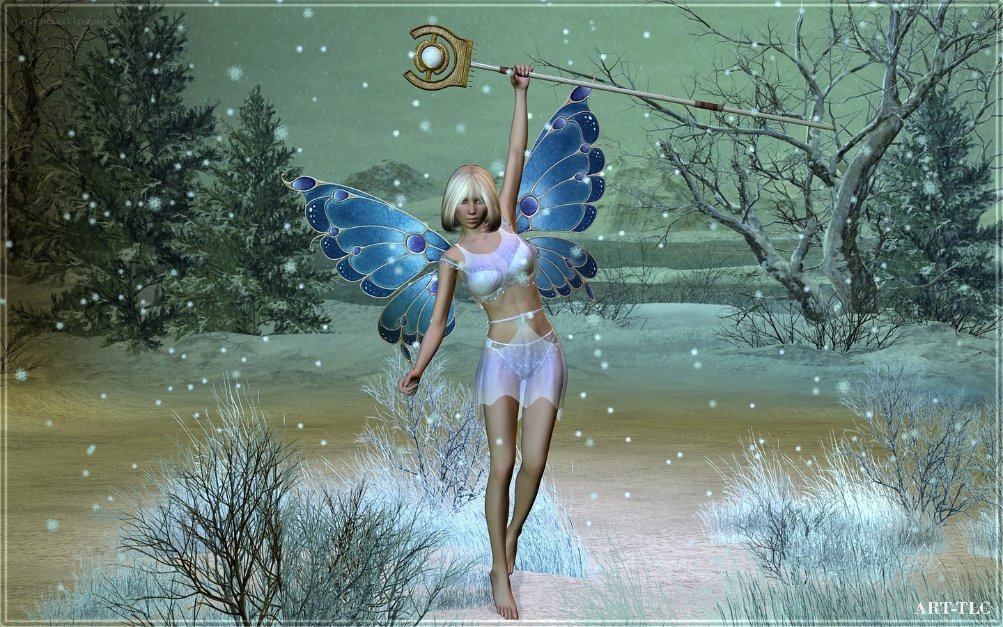 Fairy with staff in winter