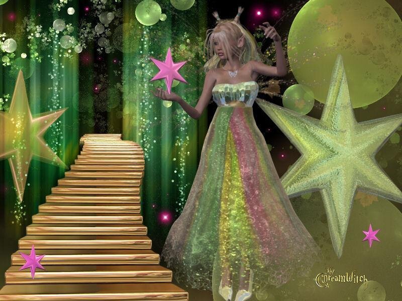 fairy with star on golden stairs