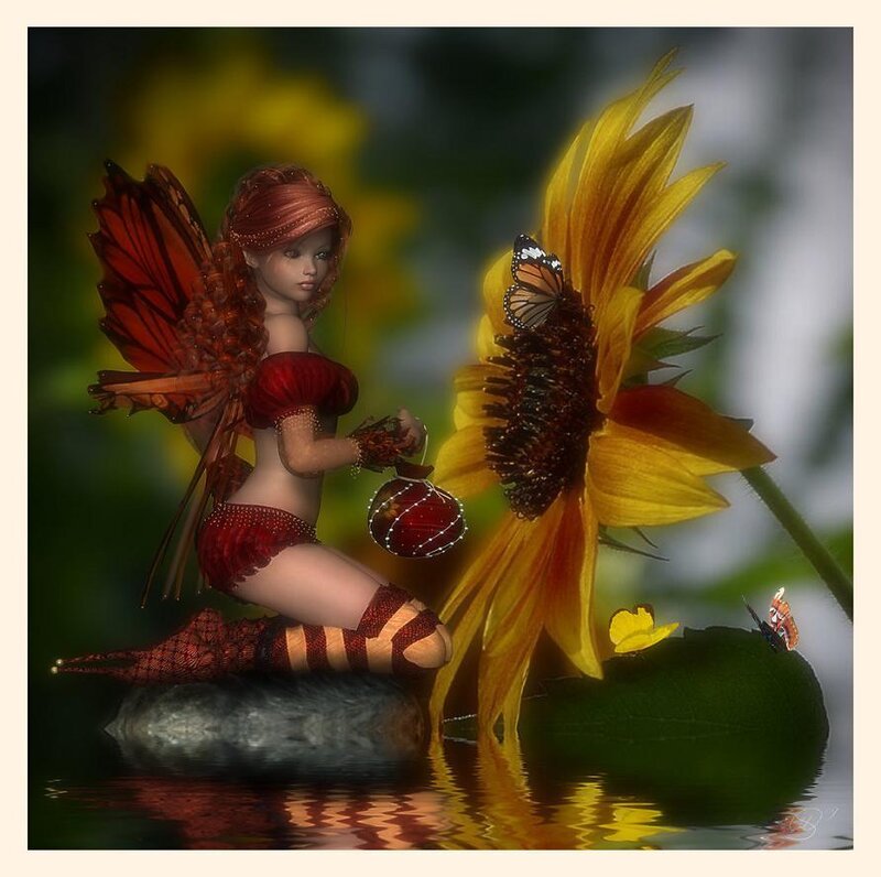 Fairy with Sunflower — Yellow, Serene