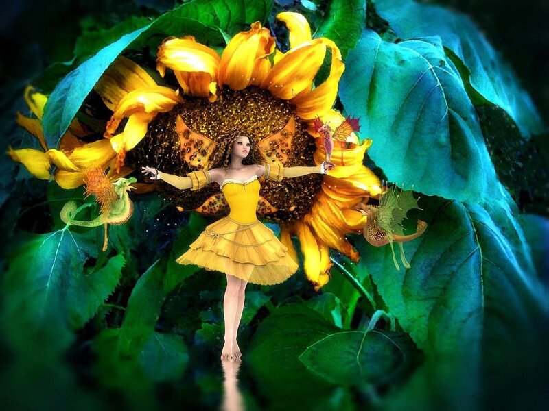 Fairy with Sunflower — Yellow