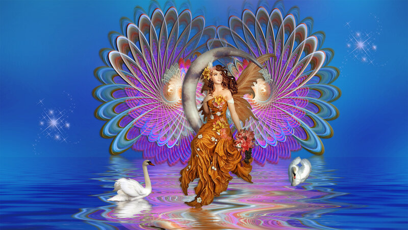 fairy with swans and moon