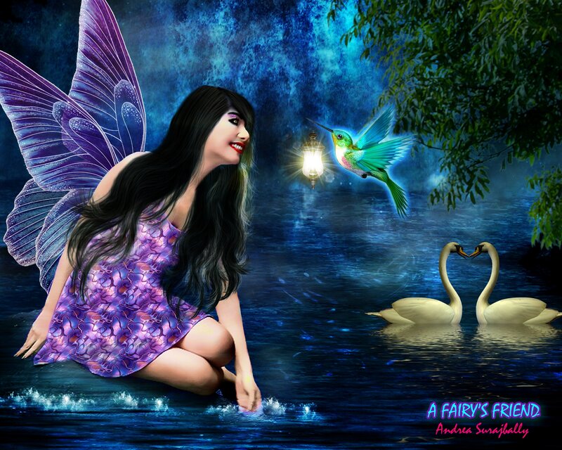 Fairy with Swans — Blue, Serene, Night