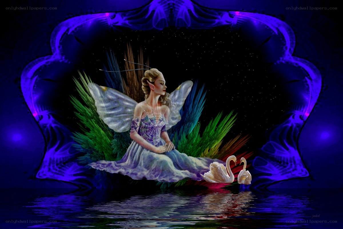 fairy with swans on water