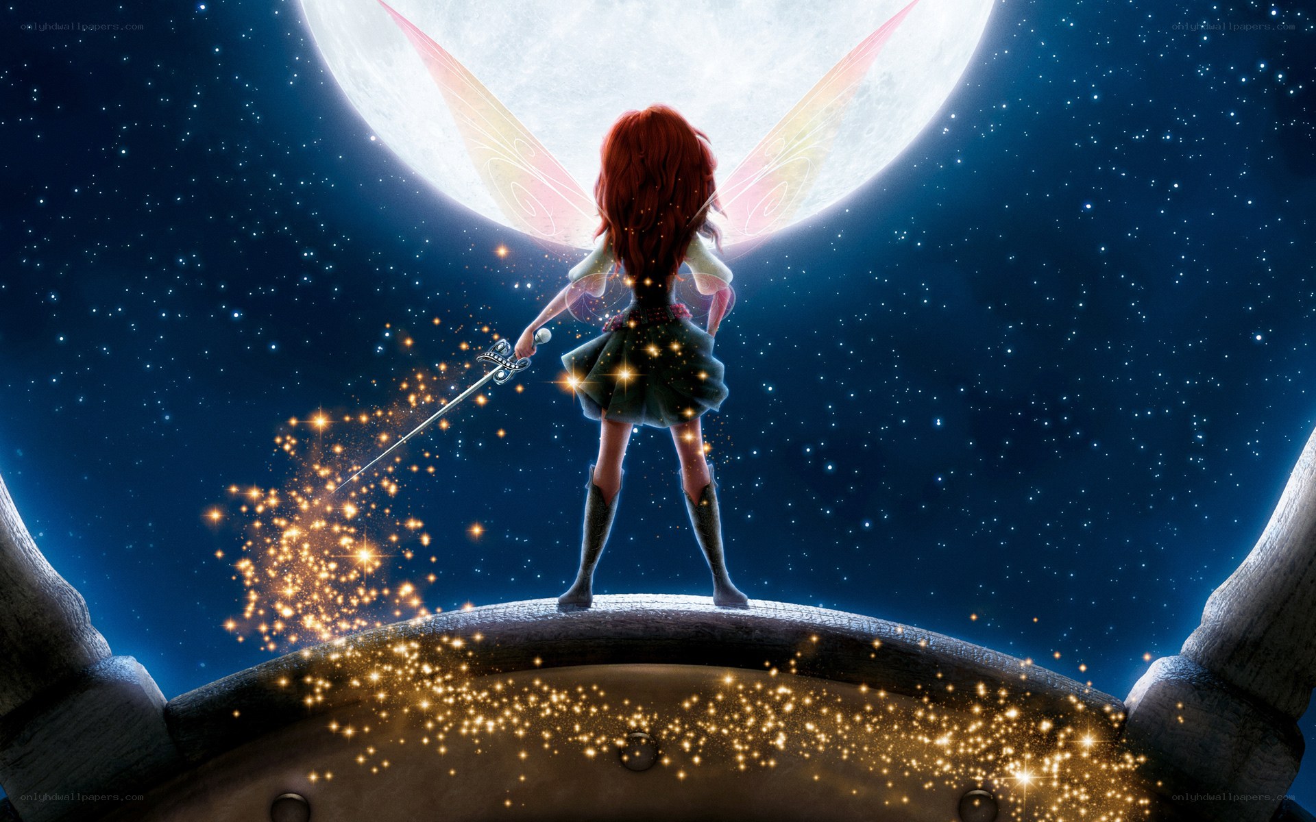 fairy with sword on moon